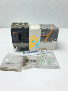 New Surplus Merlin Gerin Compact NS100H Kit with Box New surplus Merlin Gerin Compact NS100H TM40D circuit breaker complete with its original factory packaging box, terminal hardware kits 994076C and 994152C, and manual sheet.