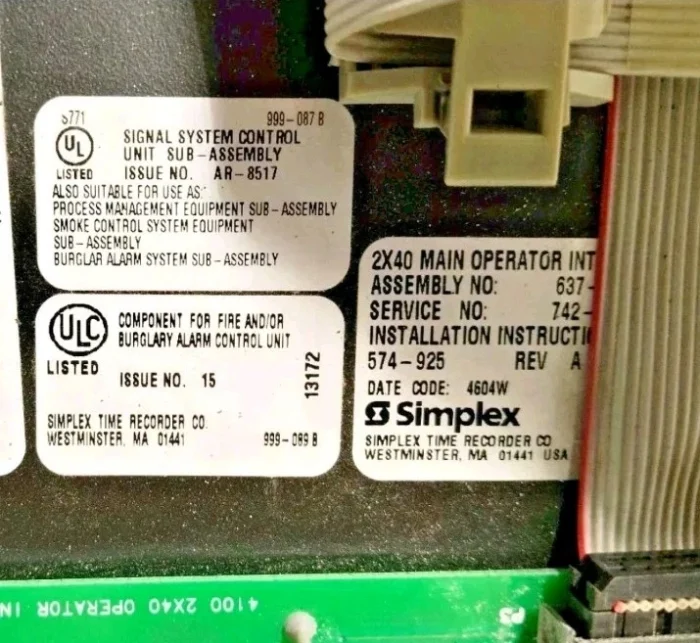 Simplex 4100‑9211 Fire Alarm Control Panel System – 220/240 V