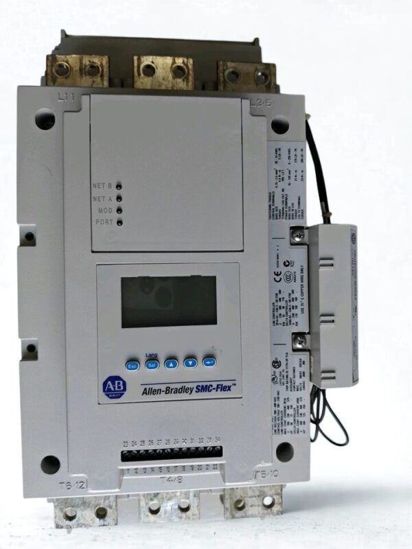 allen-bradley-150-f201nbd-front-view-smc-flex Allen-Bradley 150-F201NBD SMC Flex Smart Motor Controller front view showing LCD display and keypad