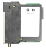 Side view of Allen-Bradley 1756-CNB/E module showing network address rotary switches and Series E hardware