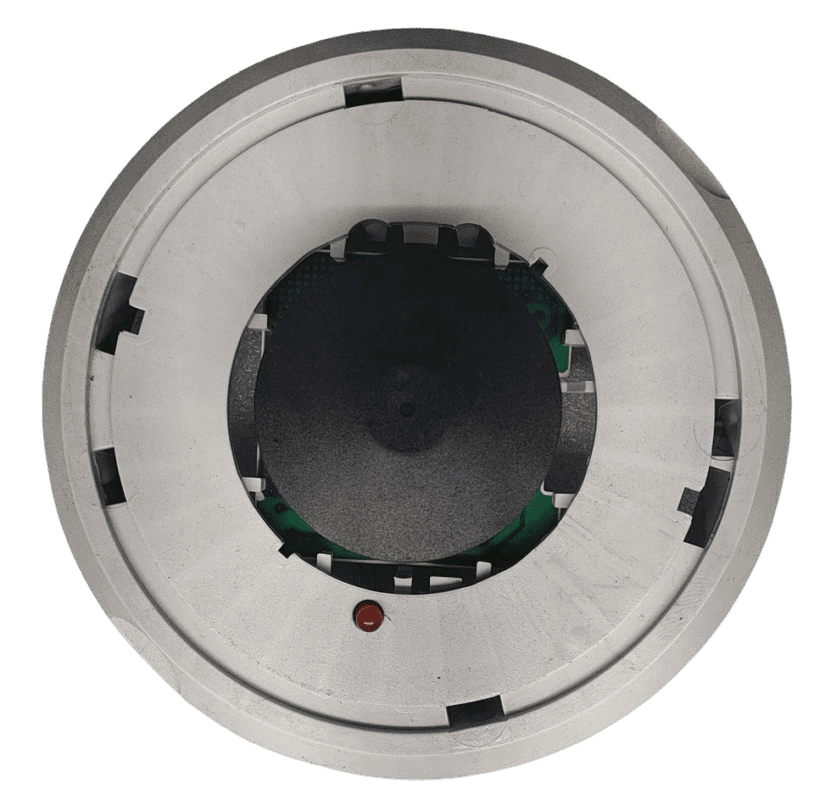 Autronica BHH-31A Smoke Detector Front Housing Front view of the circular Autronica BHH-31A analog addressable smoke detector featuring the optical sensor chamber and red LED alarm indicator