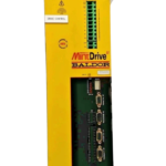 Front view of Baldor MintDrive II MDH4A27TR-EN23 AC Servo Drive in yellow and black casing with terminal blocks and status display