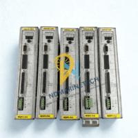 Front control panels of BERGER LAHR WDP3-014 drives showing 7-segment status displays, OPT.1 communication ports, and 24V DC signal connectors