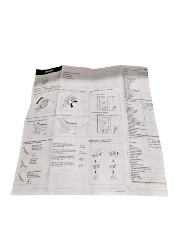 Hager EH110 Installation and Wiring Guide Hager EH110 installation manual and programming guide with circuit diagrams for EH110 and EH111.