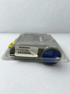 Original factory packaging for Honeywell CC-PAOH51 Analog Output Module with P/N and S/N barcode labels visible on the protective plastic