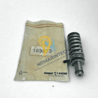 IMO G070 Valve Element 189873 positioned next to its Zerust Excor corrosion-protected packaging, showing the authentic part number label and industrial finish.