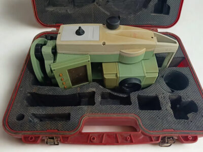 leica-ts06-1-total-station-carrying-case A Leica Geosystems TS06-1 total station securely stored inside its original red rugged carrying custodia with protective foam padding.