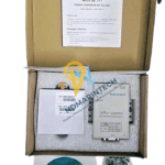 MOXA NPort DE-311 retail package including the device server, quick installation guide, software CD, and EU power adapter