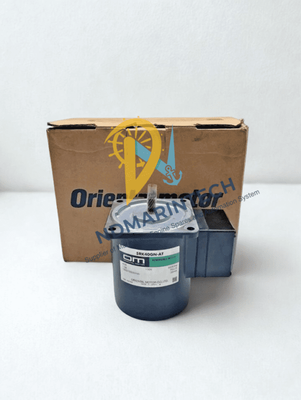 Complete Oriental Motor 5RK40GN-AT Unit and Box Oriental Motor 5RK40GN-AT 100V Reversible Motor in front of original brand box