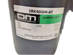 Technical nameplate of Oriental Motor 5RK40GN-AT showing 40W 100V 1.0A specifications