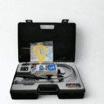 Complete SKF 729124 hydraulic pump mounting kit including instruction manual and high-pressure gauge in a grey organizer.