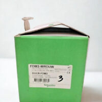 Original green Schneider Electric packaging for the EOCR-FDM2-WRDUW showing the 0.5A to 80A current range and 100-240VAC/DC control voltage rating.