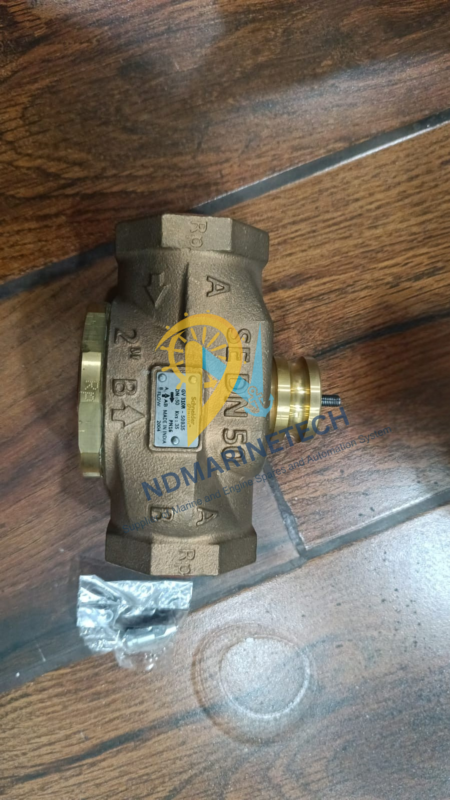 A clear view of the valve body showing flow markings (A, B, AB) and included installation hardware Profile View of Schneider Electric DN50 Valve with Mounting Hardware