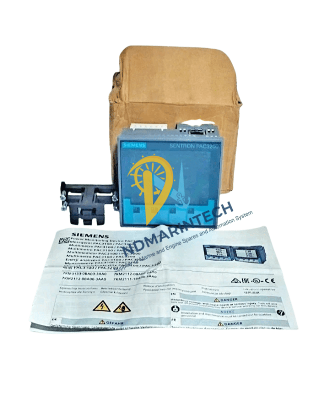 Siemens SENTRON PAC3200 Full Package Contents Complete kit of Siemens SENTRON PAC3200 7KM2112-0BA00-3AA0 including manual, mounting clips, and original packaging