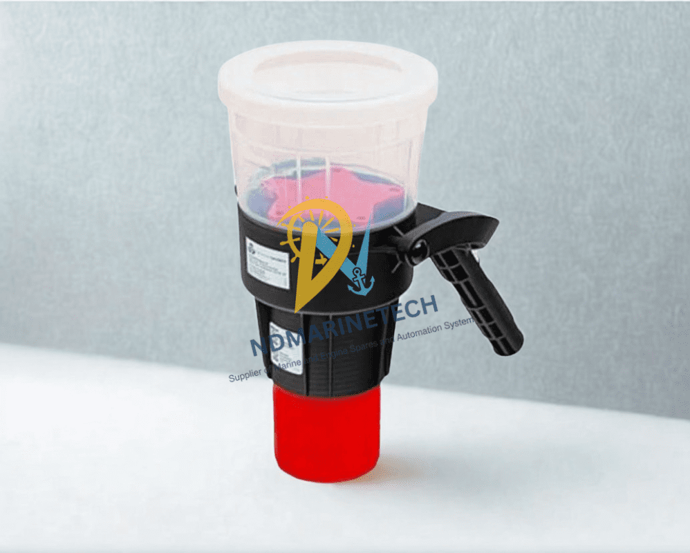 Solo 330-001 Smoke Aerosol Dispenser - ND Marine Tech Solo 330-001 smoke detector tester cup with ND Marine Tech watermark for maritime fire safety inspections