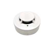 Fully assembled WELS WSD 813-2/L photoelectric smoke detector in white, showing the sensing chamber, LED indicator