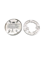 Rear view of the WELS WSD 813-2/L photoelectric smoke detector head next to its detached white circular mounting base