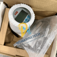 Close-up of ABB TTF300 Temperature Transmitter LCD display and mounting hardware in original ABB box.