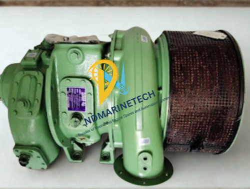 ABB VTR 250 Turbocharger ABB VTR 250 heavy-duty marine exhaust gas turbocharger with green housing and integrated air filter, supplied by ND Marinetech.