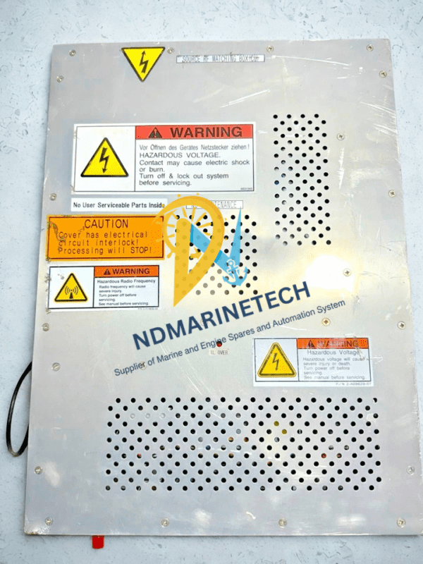 Adtec AMV-2000-BJ2 Chassis Overview Top view of Adtec AMV-2000-BJ2 Automated Impedance Matching Unit with safety warning labels.