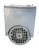 Rear view of the Agilent HS 602 vacuum pump showing the high-efficiency cooling fan and protective metal housing.