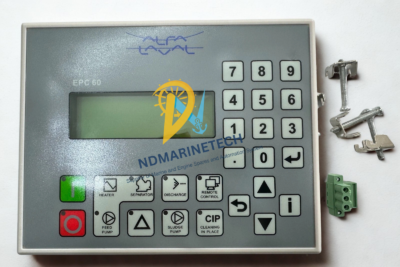 Technical Label and Connection Ports for EPC-60 Display Unit Alfa Laval EPC-60 Display Unit 4B1260.00-K07 front control panel with LCD screen and keypad for marine separators.