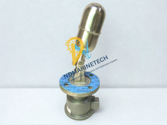 Atlas 66D4016 Magnetic Level Sensor with Sealing Gasket Vertical view of the Atlas 66D4016 level switch with a blue Donit BA-U sealing gasket, supplied by ND Marine Tech for marine incinerator systems