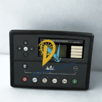 Front view of the Deep Sea Electronics DSE 7320 MKII control panel featuring the LCD display, navigation buttons, and status indicators for auto, manual, and stop modes.