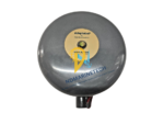 Frontal view of the gray 8-inch Adaptabel gong for hazardous locations featuring the Edwards Signaling logo and gold center plate