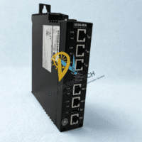 Front communication faceplate of the GE IS220UCSAH1A processor module detailing R, S, T IONet RJ45 ports, ENET connections, and diagnostic LED status indicators.