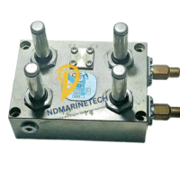 Top-down isometric view of GEA Danfoss 627500076 valve block with 4 solenoid stems