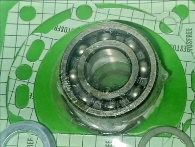 Internal components of Gasket Kit G057 for IMO Pump ACG 070 Close-up of IMO ACG 70 K5 pump repair kit featuring a high-precision ball bearing and asbestos-free green gaskets.