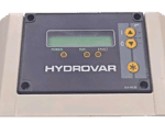 Close-up of HYDROVAR digital LCD display panel with Power Run and Fault LED indicators.
