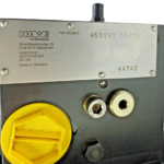 Technical nameplate of Hawe Hydraulik PSV 51/280-5 showing MPN 453193 and manufacturing details in Germany