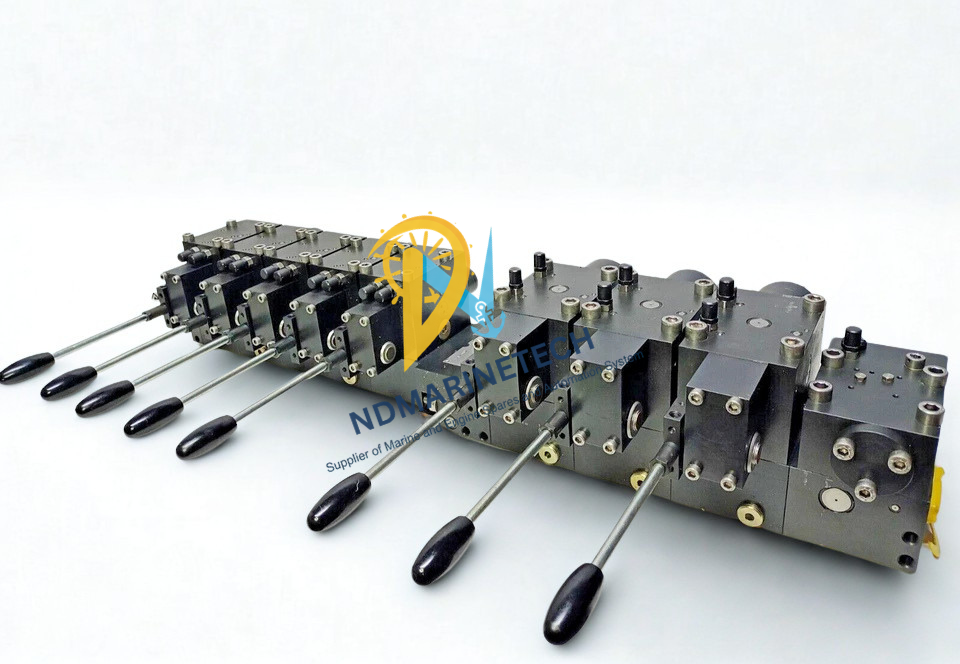 Hawe Hydraulik SLF 5-ZPL 53 Isometric view of a complete Hawe Hydraulik SLF 5-ZPL 53 proportional spool valve bank ready for marine hydraulic system installation.