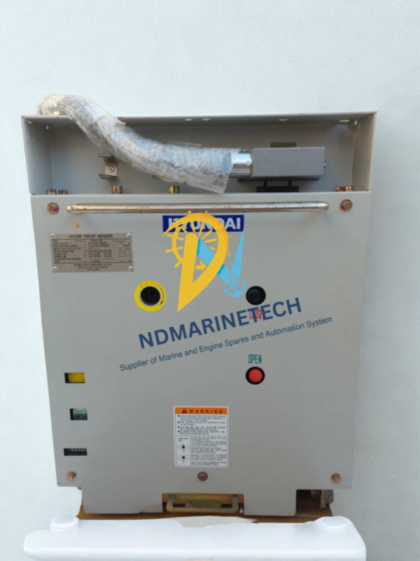 Hyundai HVF2042 1250A Vacuum Circuit Breaker - Full Unit View. Front view of Hyundai HVF2042 1250 Amp Vacuum Circuit Breaker with manual charging handle and status indicators.