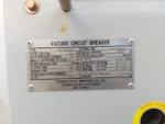 Hyundai HVF2042 Vacuum Circuit Breaker nameplate showing 1250A rated current, 12kV rated voltage, and 25kA breaking current.