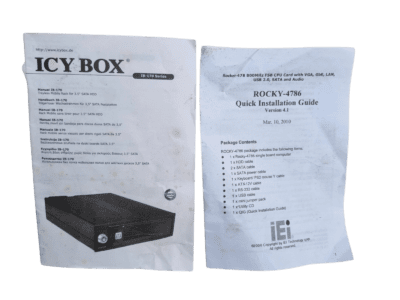 Documentation and Installation Guide for ROCKY-4786 CPU Card. Original IEI ROCKY-4786 Quick Installation Guide and Icy Box IB-170 Series technical manuals for marine automation setup.