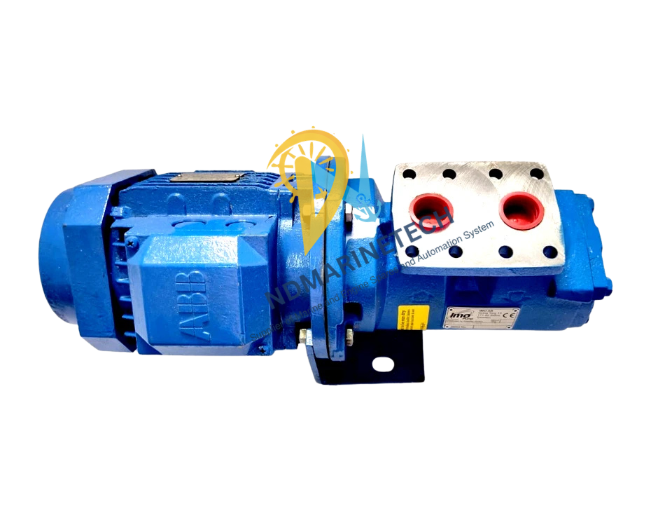 New Surplus IMO ACD 025N6 NVBP Pump Unit - 2021 Complete 2021 model IMO ACD 025N6 NVBP screw pump with integrated ABB electric motor for marine fuel transfer.