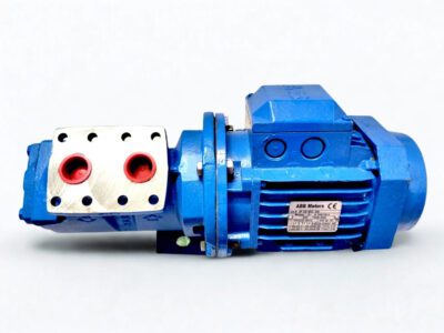 IMO ACD 025N6 NVBP Screw Pump and ABB Motor Assembly Side view of IMO ACD 025N6 NVBP low-pressure screw pump coupled with ABB motor.