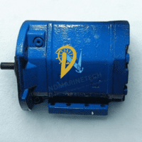 A side profile view of a blue IMO ACE 025N3 NTBP industrial three-spindle screw pump with a black drive shaft