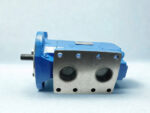Machined inlet and outlet ports of an IMO ACE 038N3 NTBP marine pump showing mounting bolt configuration.