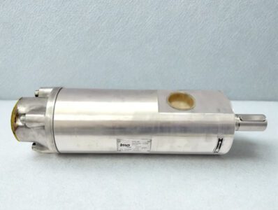 IMO E4 045N1 LEJE Profile View. Horizontal profile of the IMO E4 045N1 LEJE pump demonstrating the compact design and flow direction indicator.