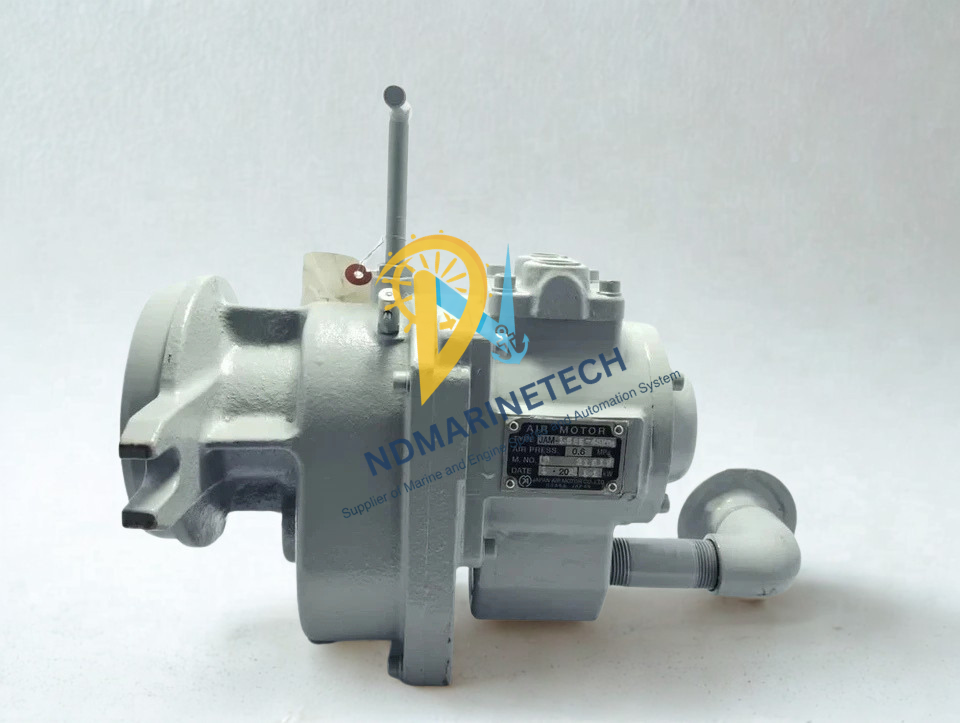 Japan Air Motor JAM-1.5PE-450DR Complete assembly of the Japan Air Motor Co. JAM-1.5PE-450DR reversible air motor featuring industrial grey corrosion-resistant finish.