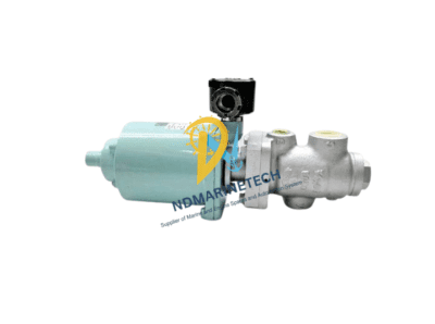 Kaneko Sangyo M208D Marine Solenoid Valve Profile Full side profile of the Kaneko Sangyo M208D-15×20-D77-BS2-TF marine grade solenoid valve for turbine oil systems.