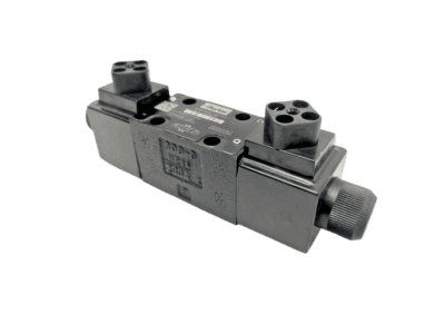 Parker D1VW004CNYW91 Directional Control Valve - High Performance CETOP 03. New Parker D1VW004CNYW91 Hydraulic Solenoid Valve with black housing and manual override knobs.