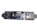 Top view of Parker D1VW004CNYW91 valve showing electrical connection pins for 110-120V AC solenoids.