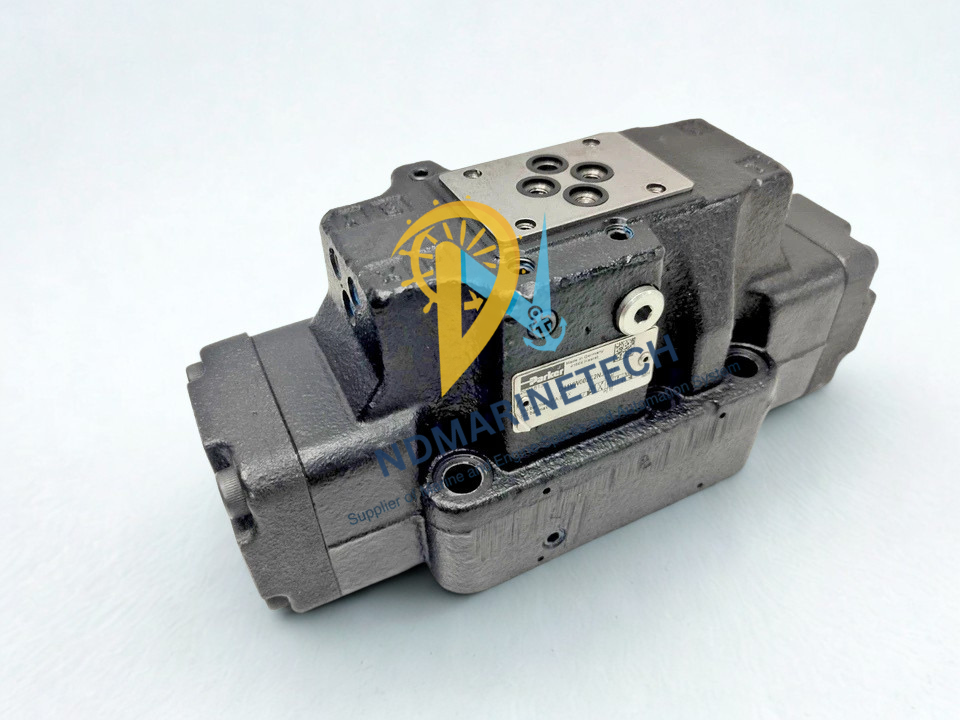 Parker D41VW002C2NJW91 New Parker D41VW002C2NJW91 pilot operated directional control valve with manufacturer nameplate and robust cast iron body.