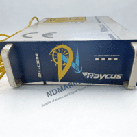 Raycus RFL-C3000 3000W CW fiber laser source unit with ND Marine logo, showing front panel indicators and yellow fiber optic cable