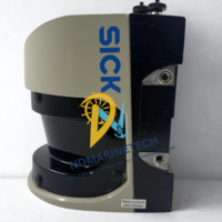 Side view profile of the SICK LMS511 series 1057618 LiDAR sensor with heavy-duty mounting points for industrial installation